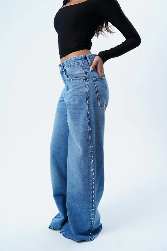 The Light Blue Raw Studded Jean