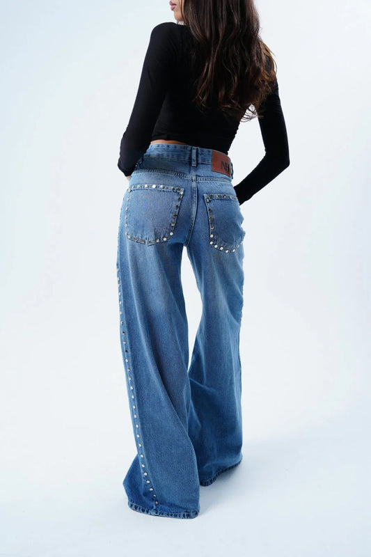 The Light Blue Raw Studded Jean