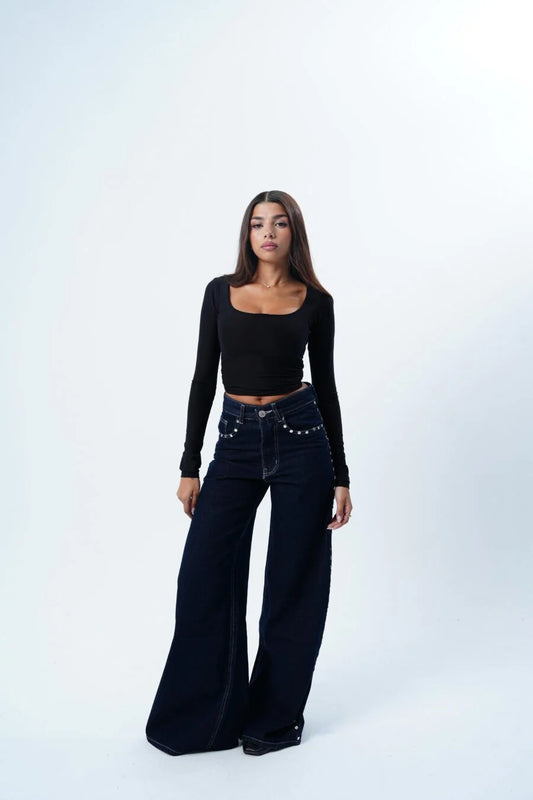 The Dark Blue Raw Studded Jean
