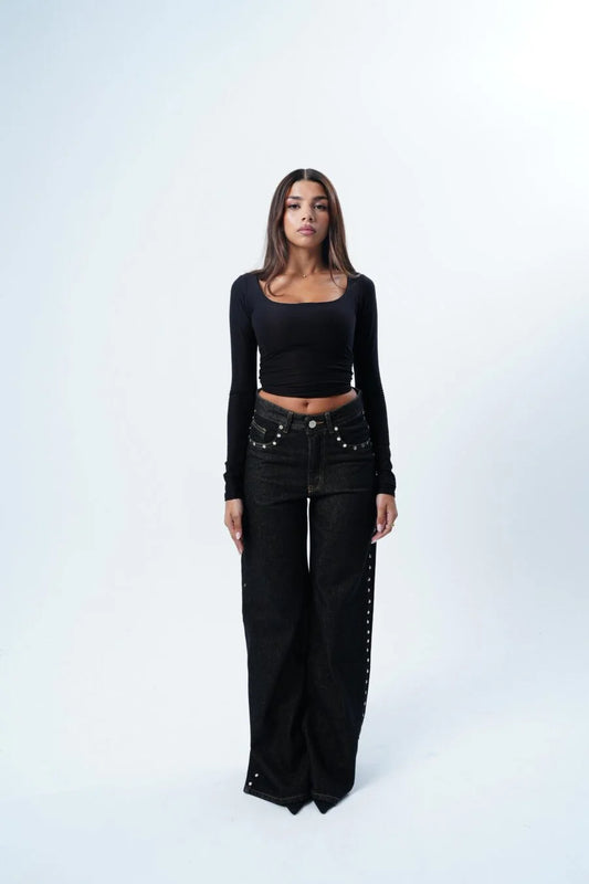 The Black Raw Studded Jean