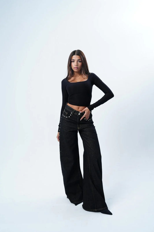 The Black Raw Studded Jean