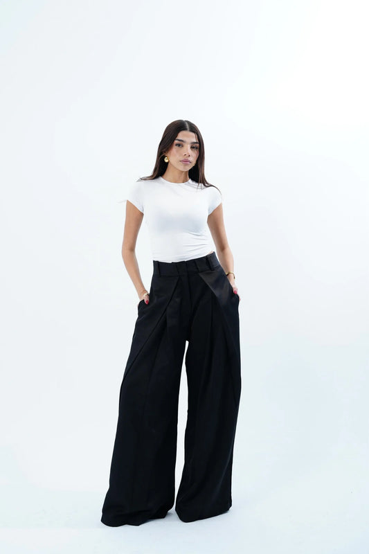 FOLDED BLACK TAILORED TROUSERS
