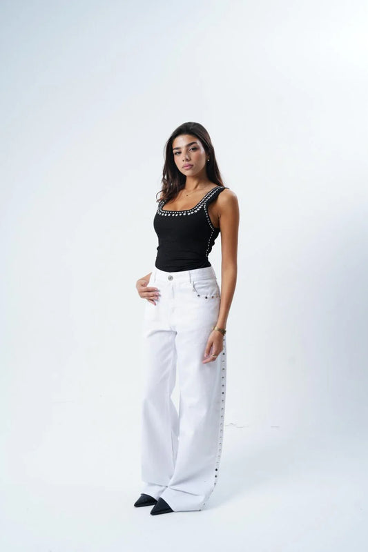 White Studded Jean
