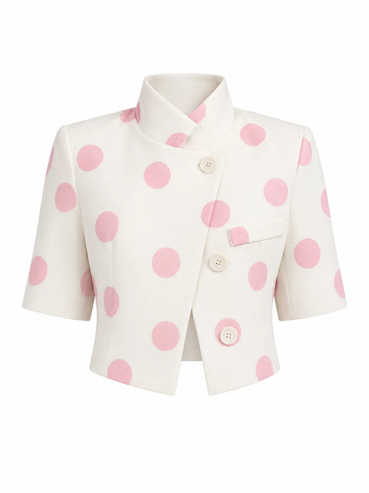 Pink Polka Dot Short-Sleeved Crop Jacket