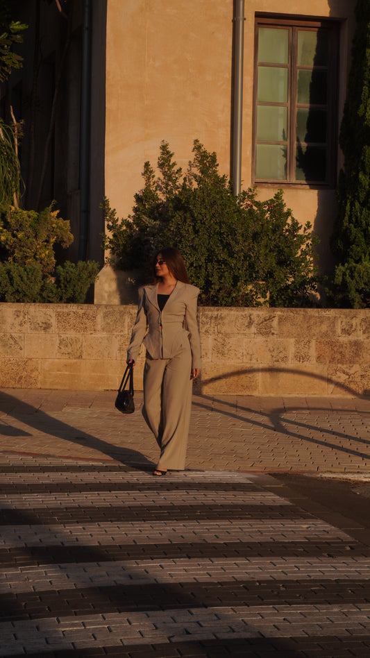 Beige Two Piece Set Structured Suits