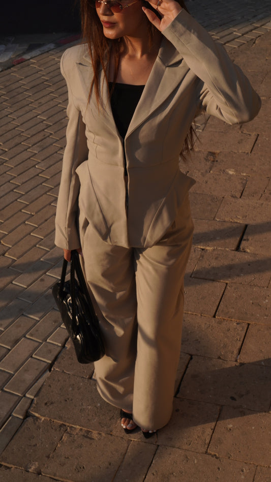 Beige Two Piece Set Structured Suits
