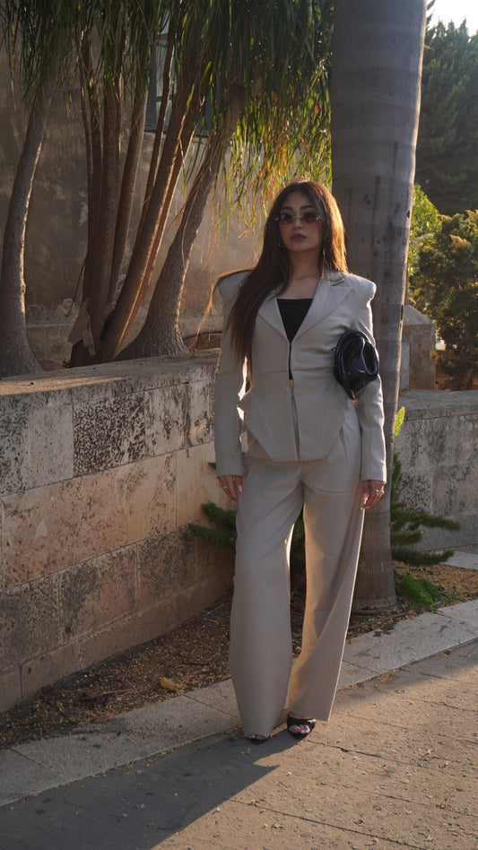 Beige Two Piece Set Structured Suits