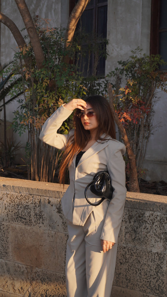 Beige Two Piece Set Structured Suits