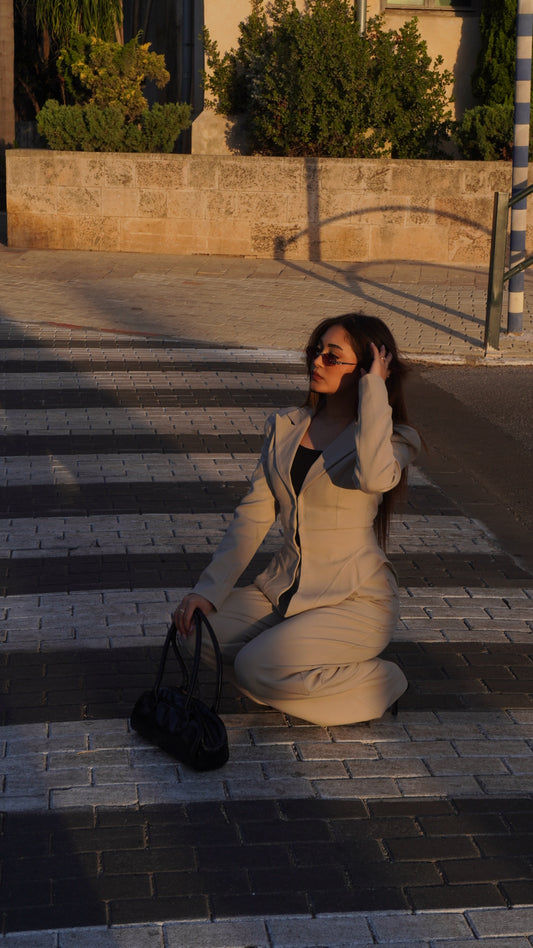 Beige Two Piece Set Structured Suits