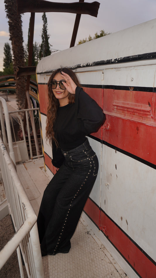 The Black Raw Studded Jean