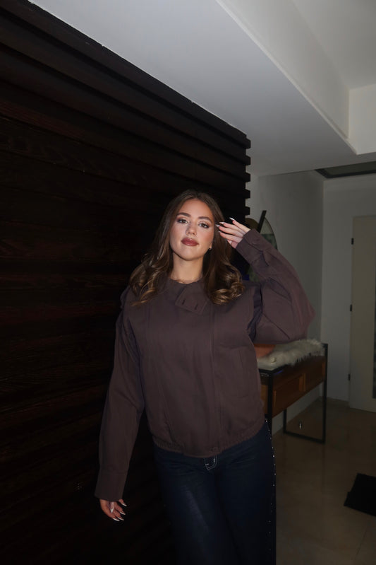 Brown Buca High Collar Bomber Jacket