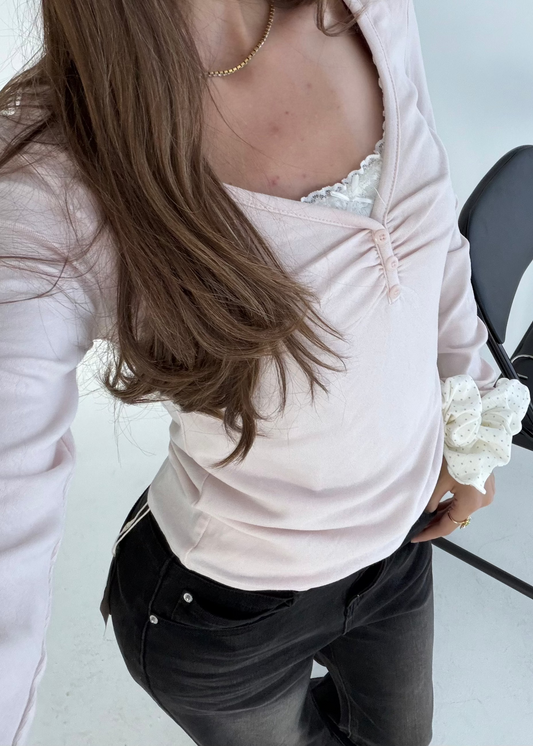 Arverna Lace Peek Ruched Top