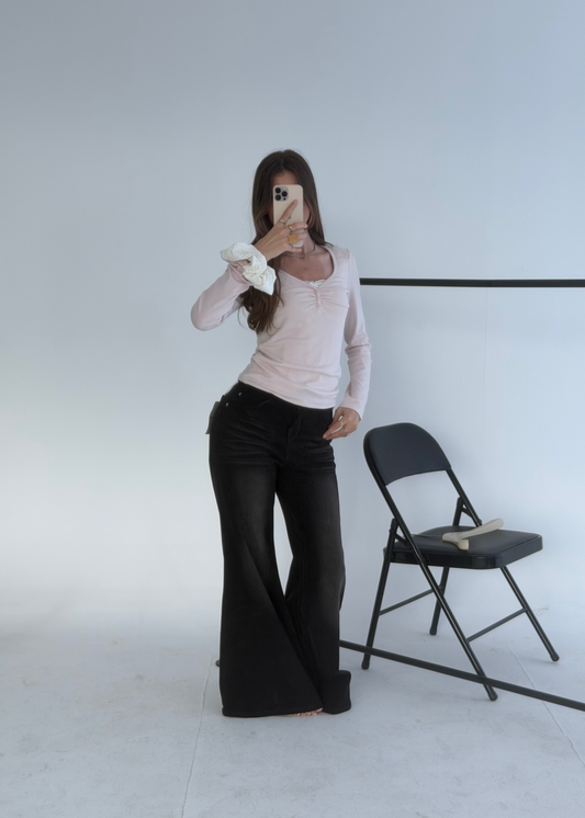 Arverna Lace Peek Ruched Top