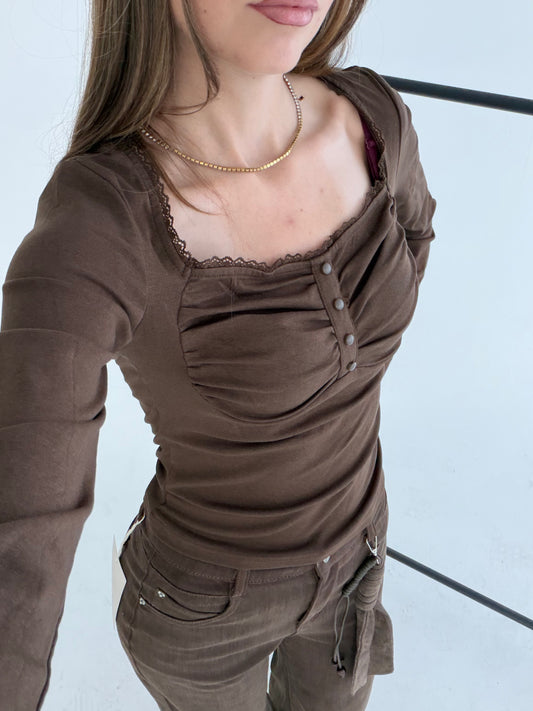 Arverna Lace Tie Ruched Top