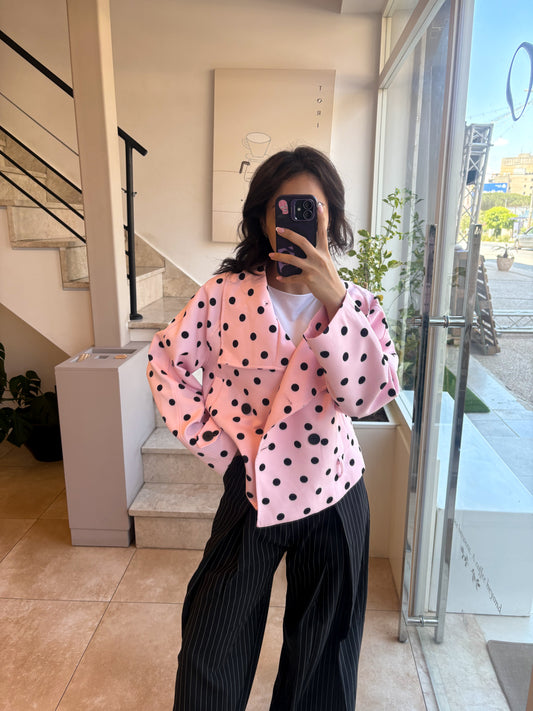STAND COLLAR POLKA DOT TRENCH COAT