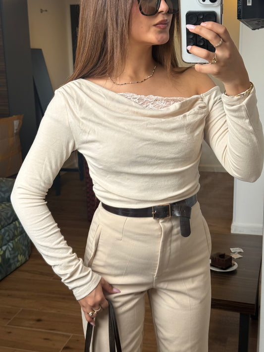 Arverna Lace Tie Draped Top