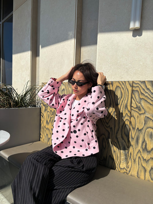 STAND COLLAR POLKA DOT TRENCH COAT