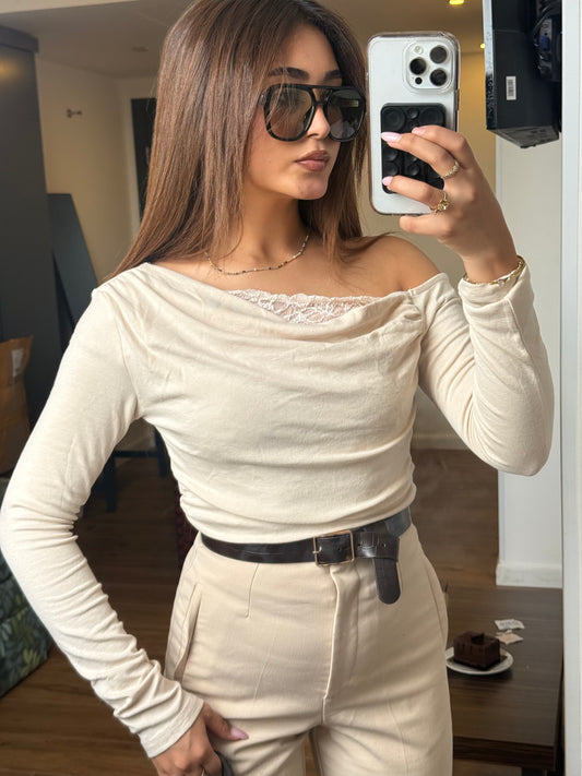 Arverna Lace Tie Draped Top