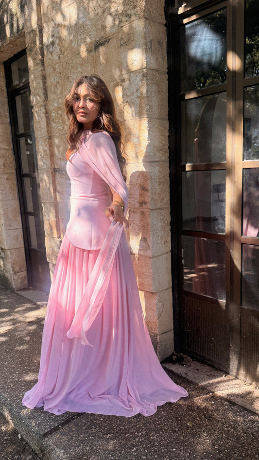 Luna Chiffon Evening with Scarf Pink Dress