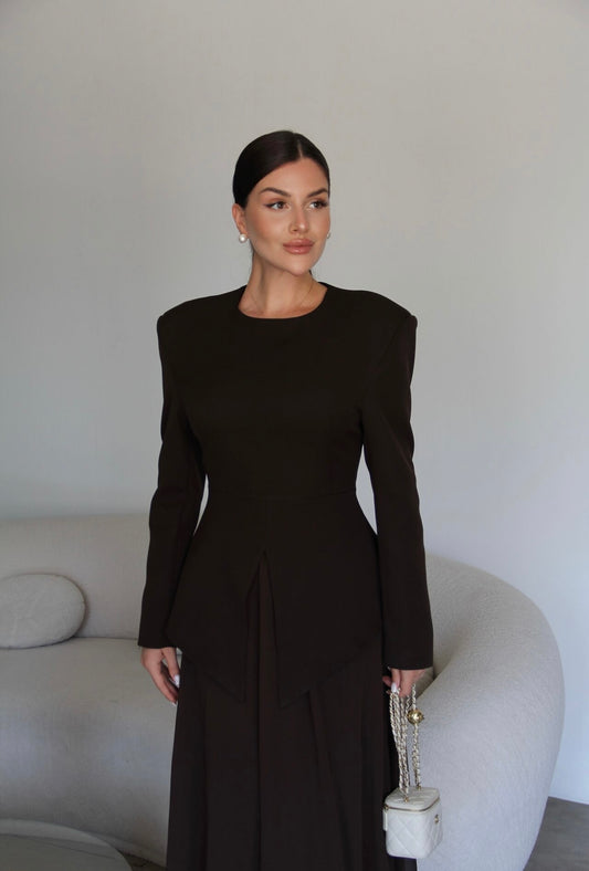 Valentina Brown Peplum Set