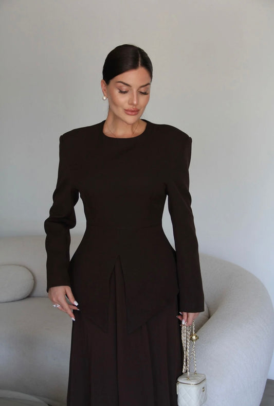 Valentina Brown Peplum Set