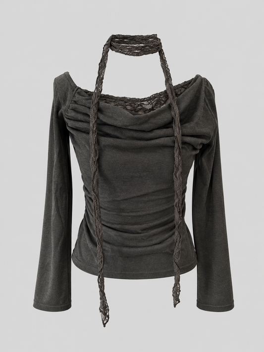 Arverna Lace Tie Draped Top