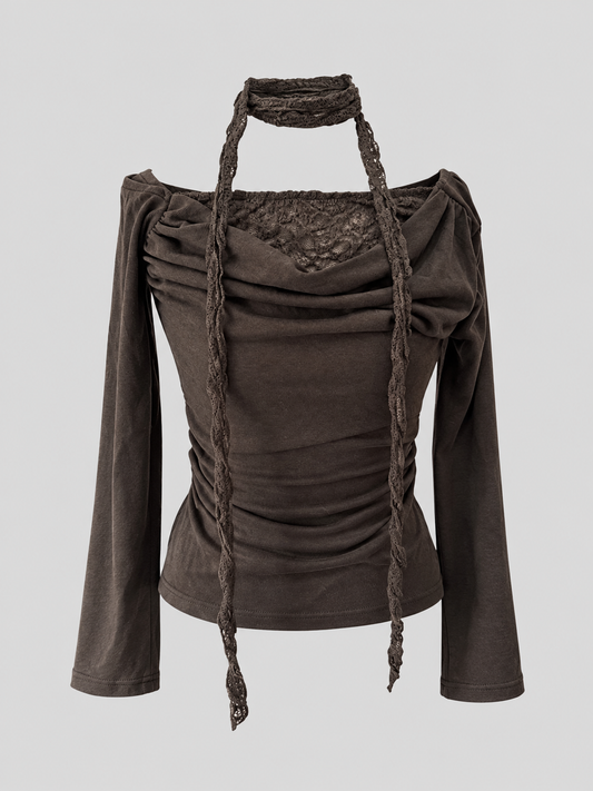 Arverna Lace Tie Draped Top