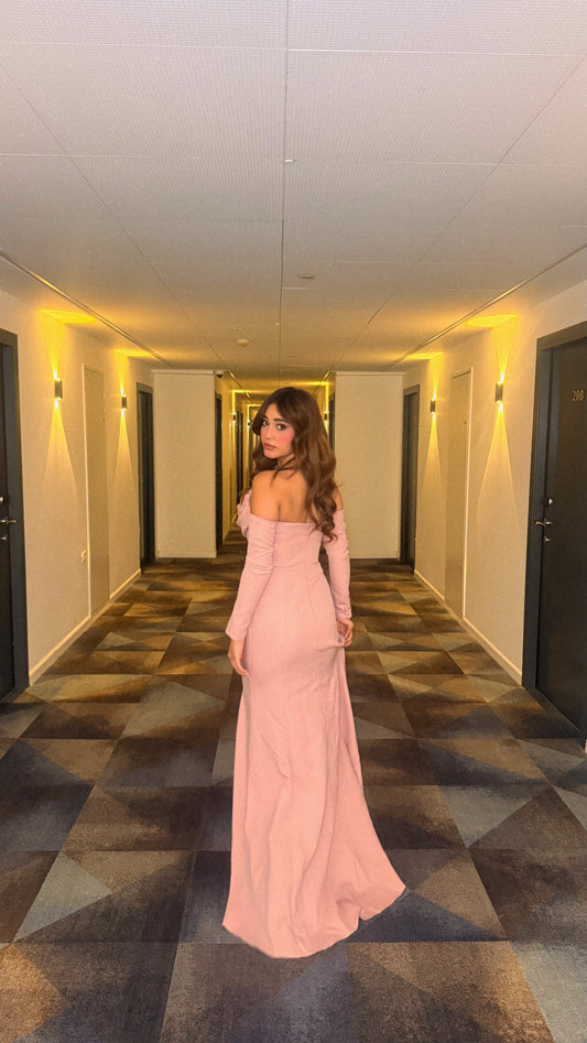 Lina's Embellished Evening in Powder Pink Dress