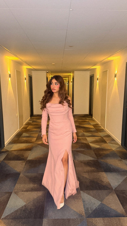 Lina's Embellished Evening in Powder Pink Dress