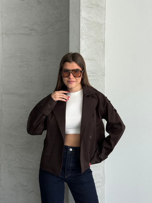 Sienna Brown Cropped Trench Jacket