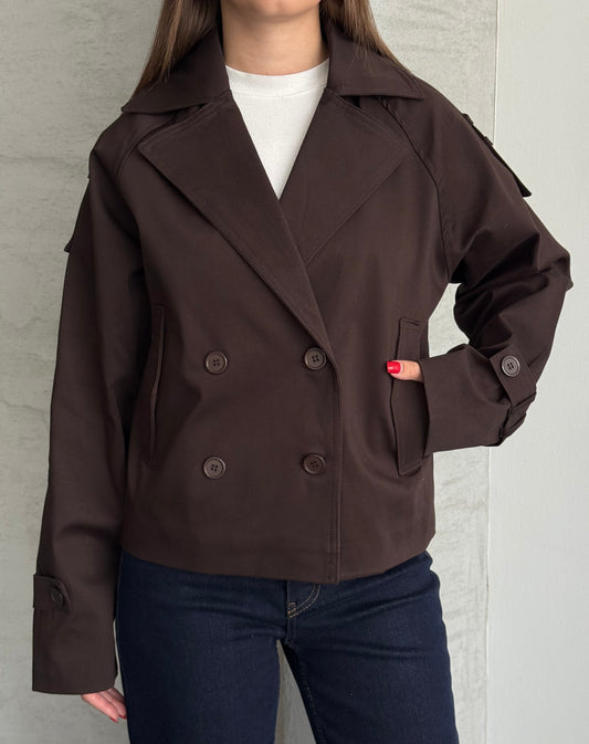 Sienna Brown Cropped Trench Jacket