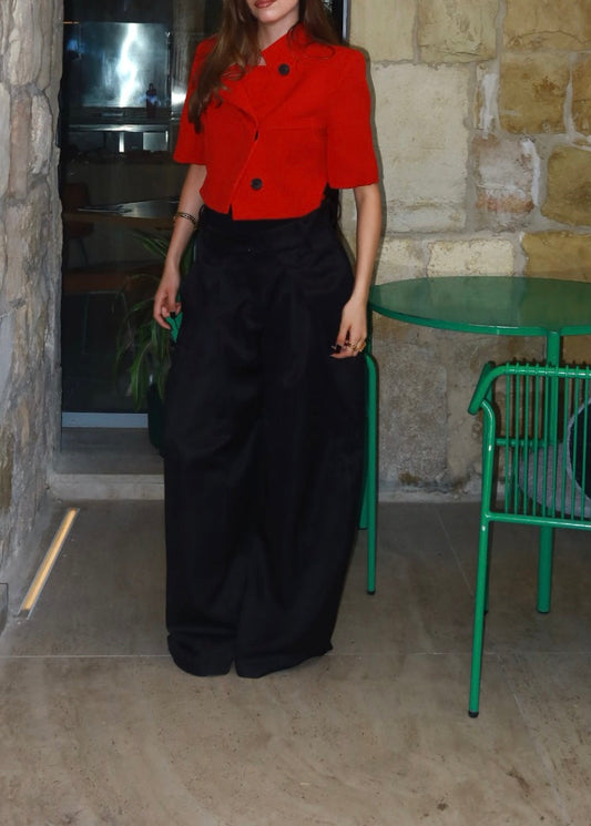 FOLDED BLACK TAILORED TROUSERS