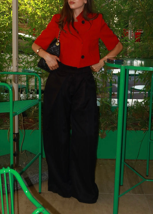 FOLDED BLACK TAILORED TROUSERS