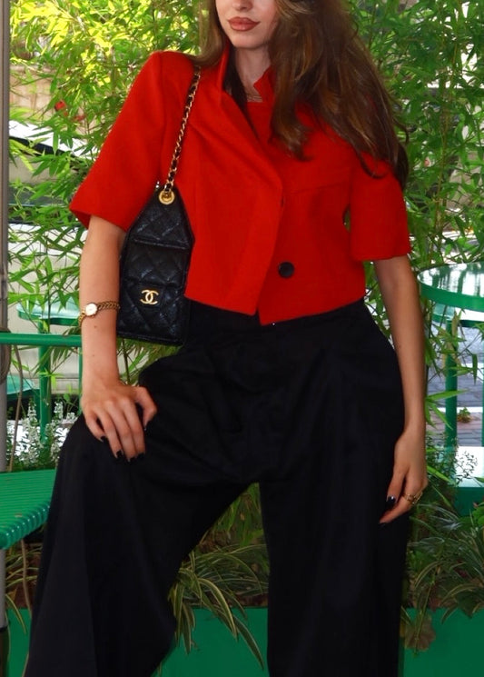 Red Short-Sleeved Crop Blazer Jacket