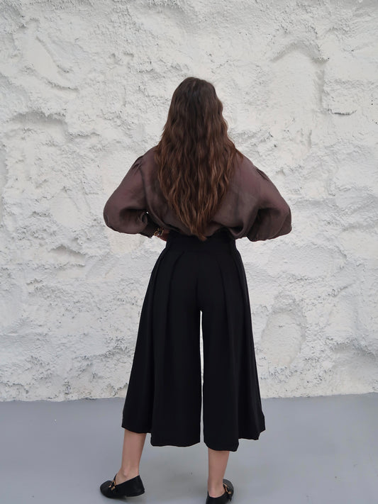 High-Waisted Pleated Culotte Pants