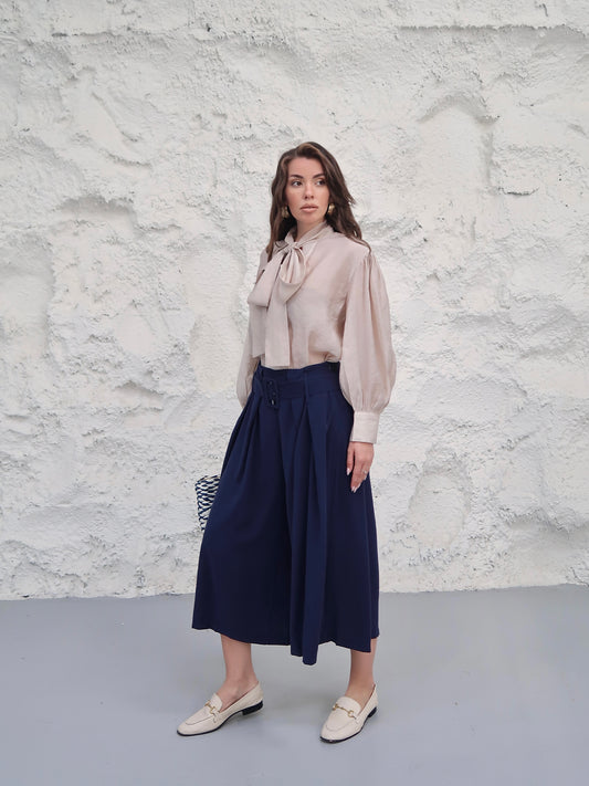 High-Waisted Pleated Culotte Pants