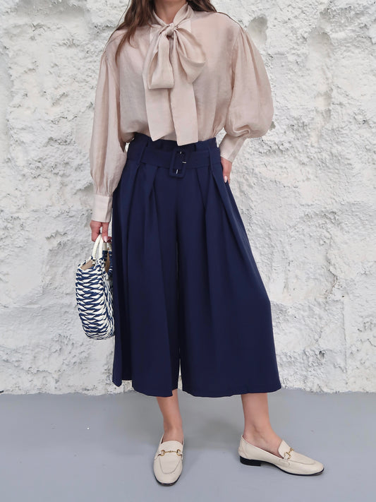High-Waisted Pleated Culotte Pants