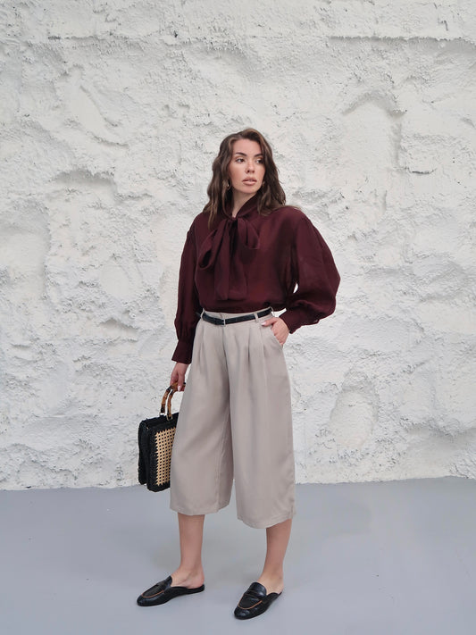 Neckline Tie-Up Balloon Sleeve Blouse