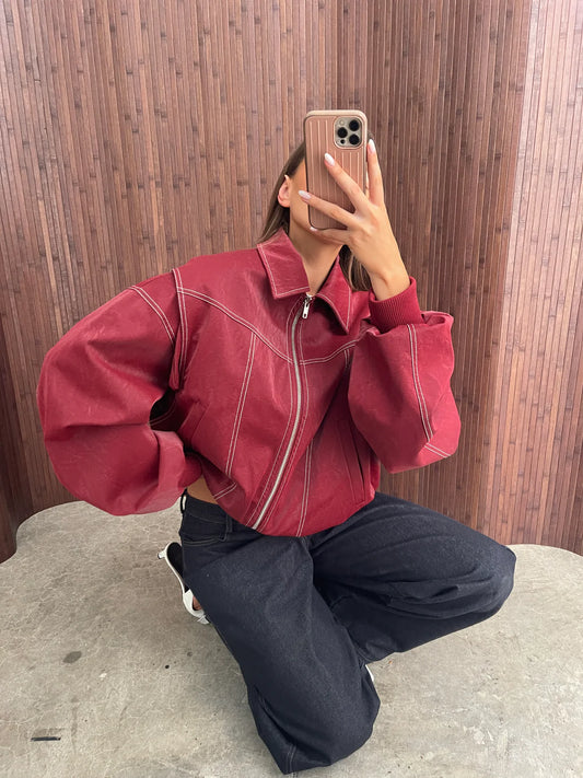 ARVERNA Oversized Contrast Red Jacket