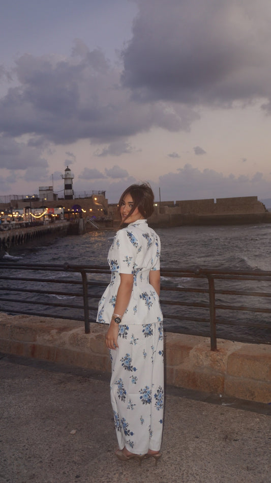 Reveal Blue Floral Patterned Scarf 3-Piece Suit