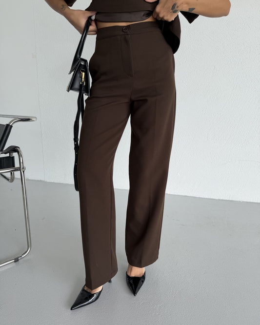 Brown Asymmetrical Waist-Fitted Set