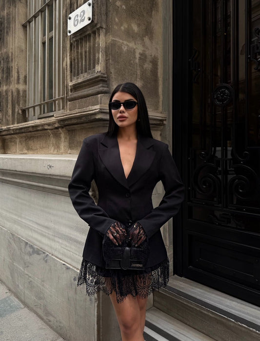Black with Lace Details Jacket