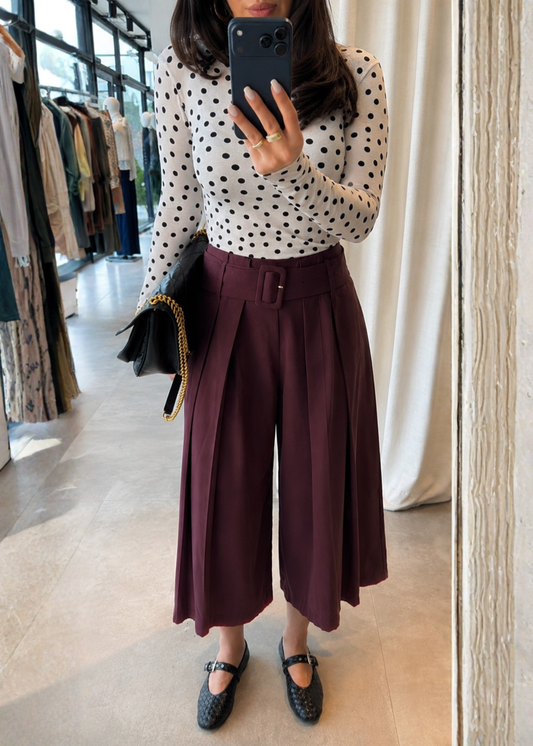 High-Waisted Pleated Culotte Pants
