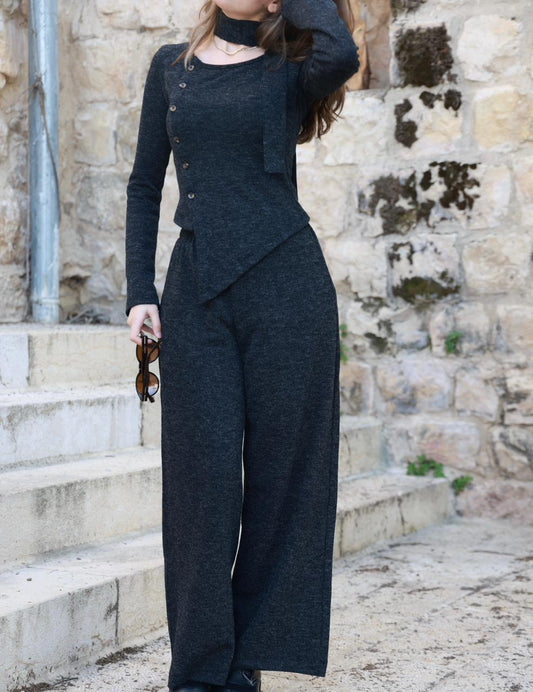 Black Shawl Detailed Knitwear Soft  Set