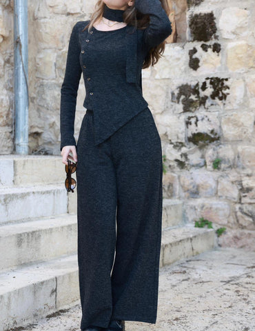 Black Shawl Detailed Knitwear Soft  Set