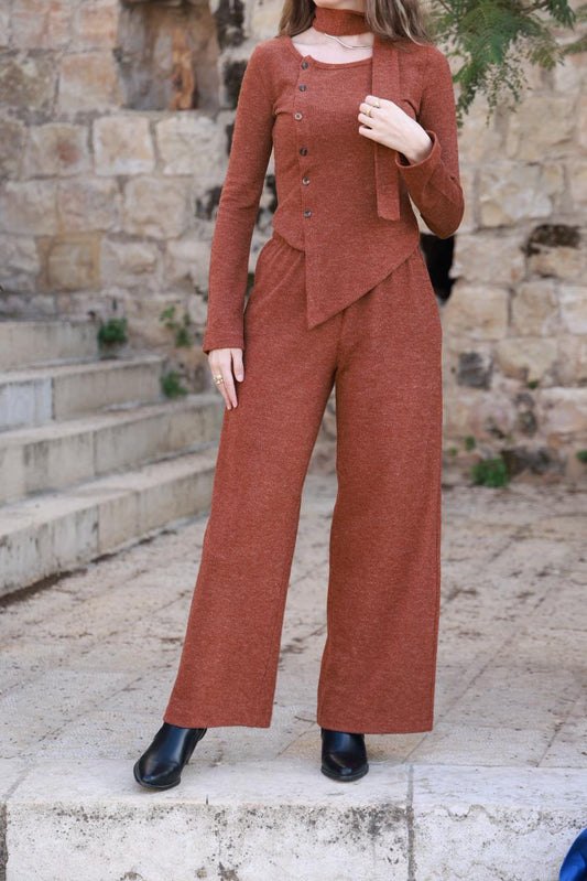 Brown Shawl Detailed Knitwear Soft  Set