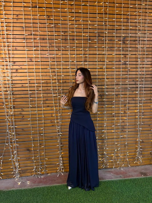 Luna Chiffon Evening with Scarf Navy Blue Dress