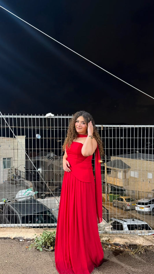 Luna Chiffon Evening with Scarf Red Dress