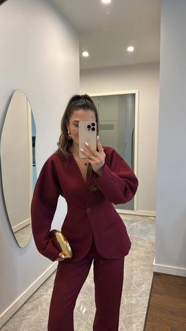 Claret Balloon Sleeve Jacket