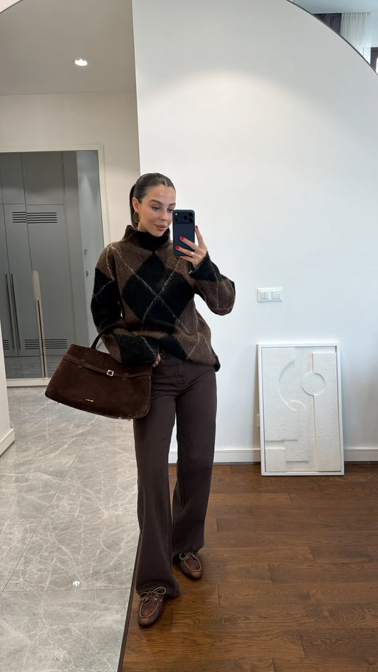 TURTLENECK DIAMOND PATTERN KNITWEAR SWEATER